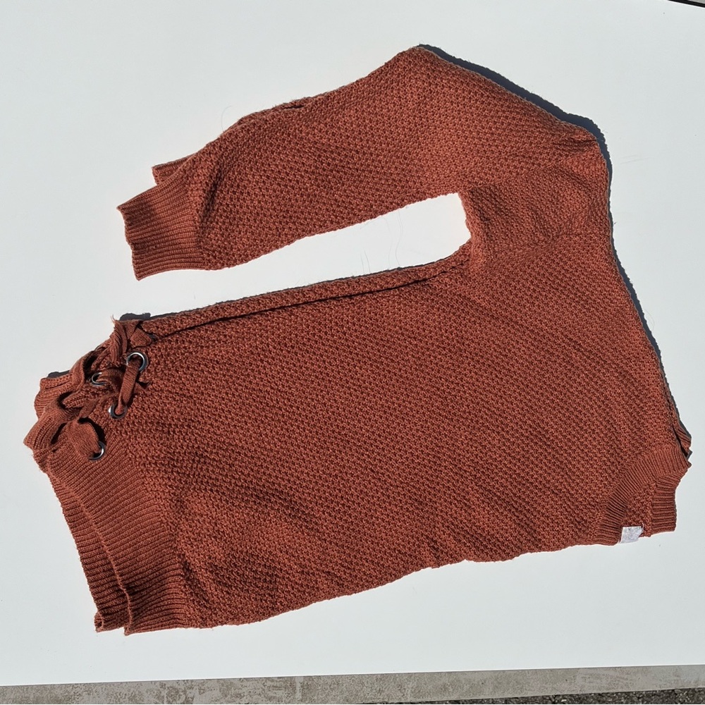 Pink Republic Rust Lace-Up Crewneck Sweater